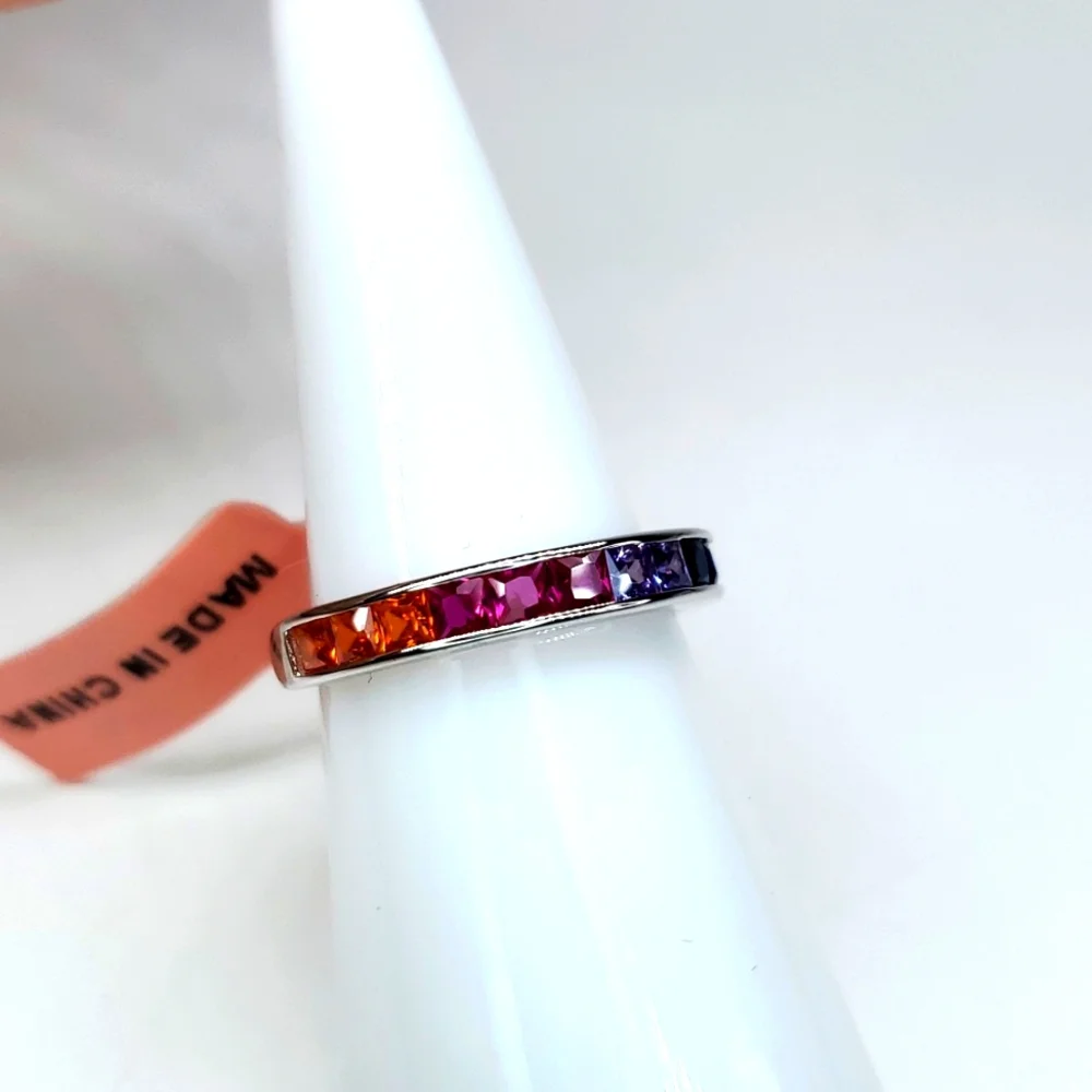 LUSTRO STELLA AAA Multi Color Premium Cubic Zirconia Ring in Silver 5